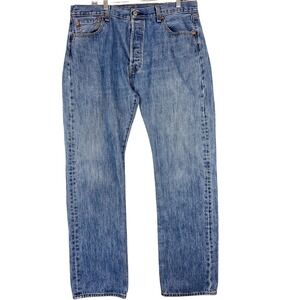Levis 501 Jeans Mens 36 Blue Button Fly Straight Leg Denim Classic‎ Pants 36x32
